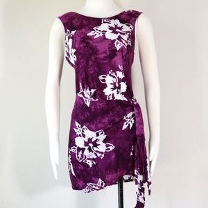 Vintage faux wrap tropical island sleeveless rayon dress